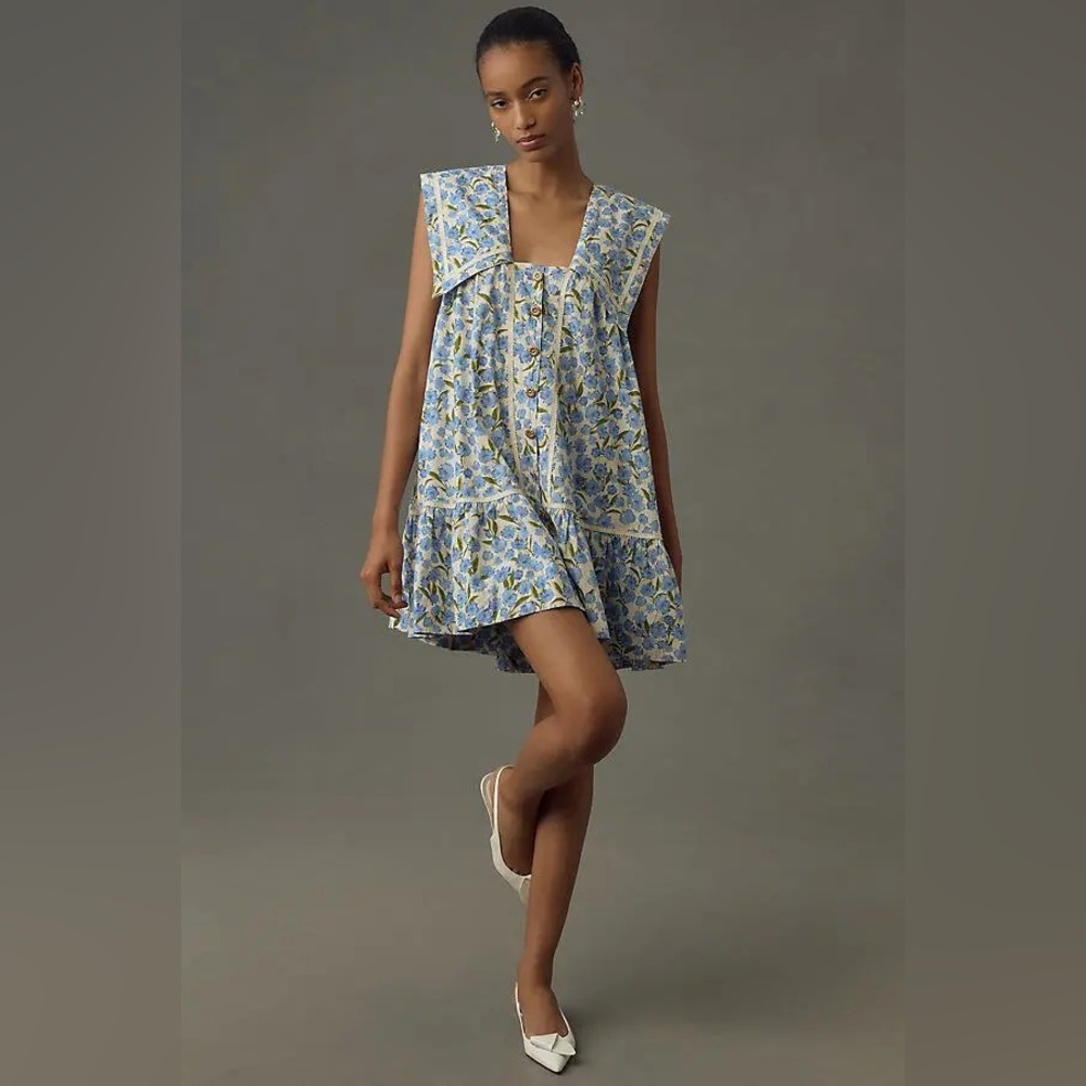 NWT Sold Out Anthropologie Maeve Collared Poplin Swing Mini Dress size Large